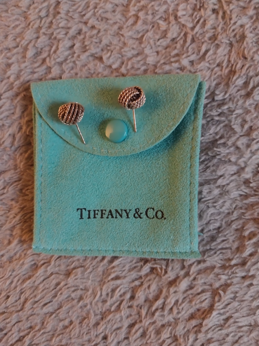 Tiffany & Co. Silver Rope Knot Stud Earrings in Aqua Pouch